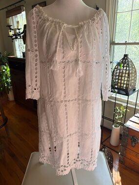 Gretchen Scott Designs White Eyelet detachable cotton slip-Dress with Tassel Tie